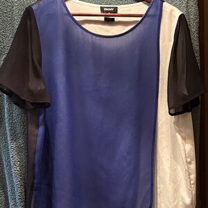 DKNY Women's Sheer Colorblock Blouse - Blue, Black, White